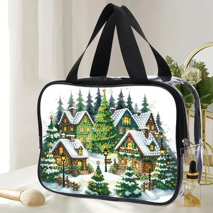 DIY Christmas House Diamond Painting Rhinestone Makeup Bag Large Storage Bag