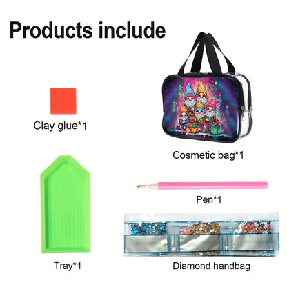 DIY Gnome Diamond Painting Bling Rhinestone Makeup Bag Large Storage Bag