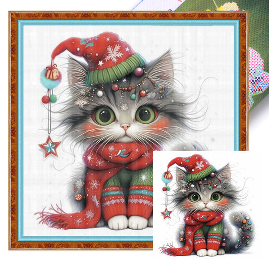 Christmas Kitten - 18CT Stamped Cross Stitch 25*25CM