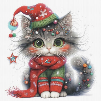 Christmas Kitten - 18CT Stamped Cross Stitch 25*25CM