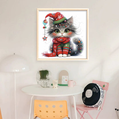 Christmas Kitten - 18CT Stamped Cross Stitch 25*25CM
