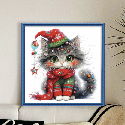 Christmas Kitten - 18CT Stamped Cross Stitch 25*25CM