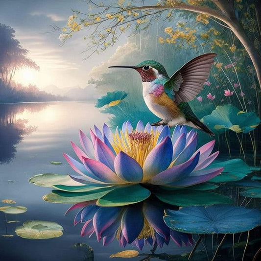 Hummingbird And Lotus - Full Round Drill Diamond Painting 30*30CM