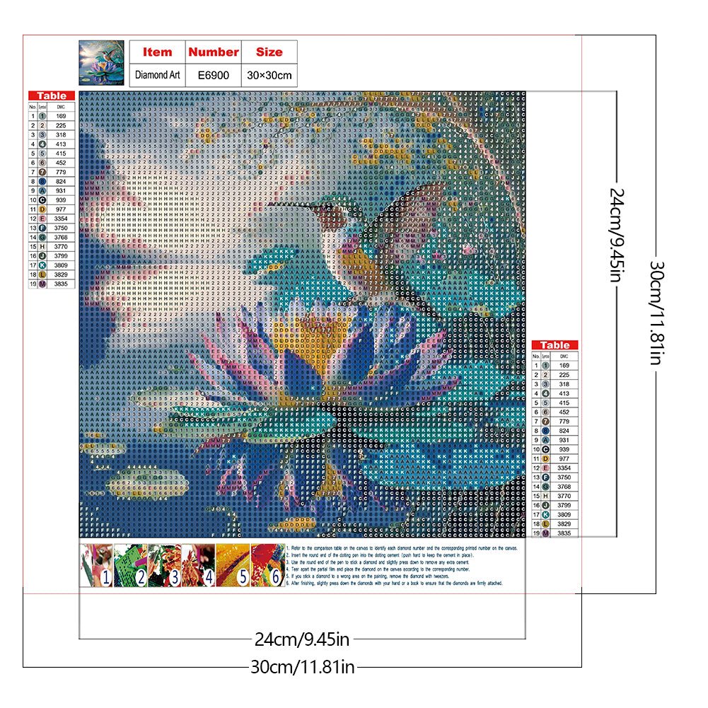Hummingbird And Lotus - Full Round Drill Diamond Painting 30*30CM