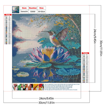 Hummingbird And Lotus - Full Round Drill Diamond Painting 30*30CM