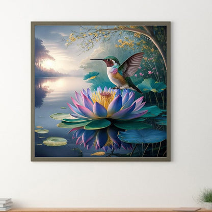 Hummingbird And Lotus - Full Round Drill Diamond Painting 30*30CM