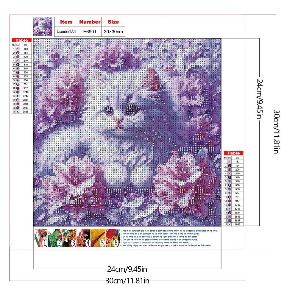 Cat And Flower - Full Round Drill Diamond Painting 30*30CM