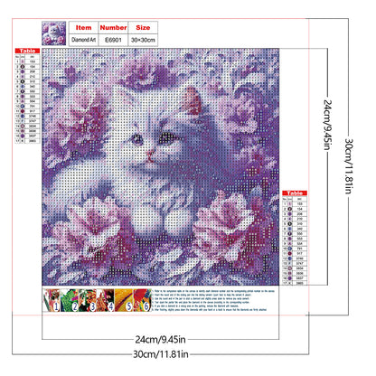 Cat And Flower - Full Round Drill Diamond Painting 30*30CM