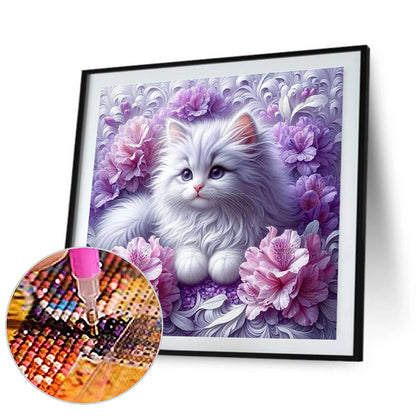 Cat And Flower - Full Round Drill Diamond Painting 30*30CM