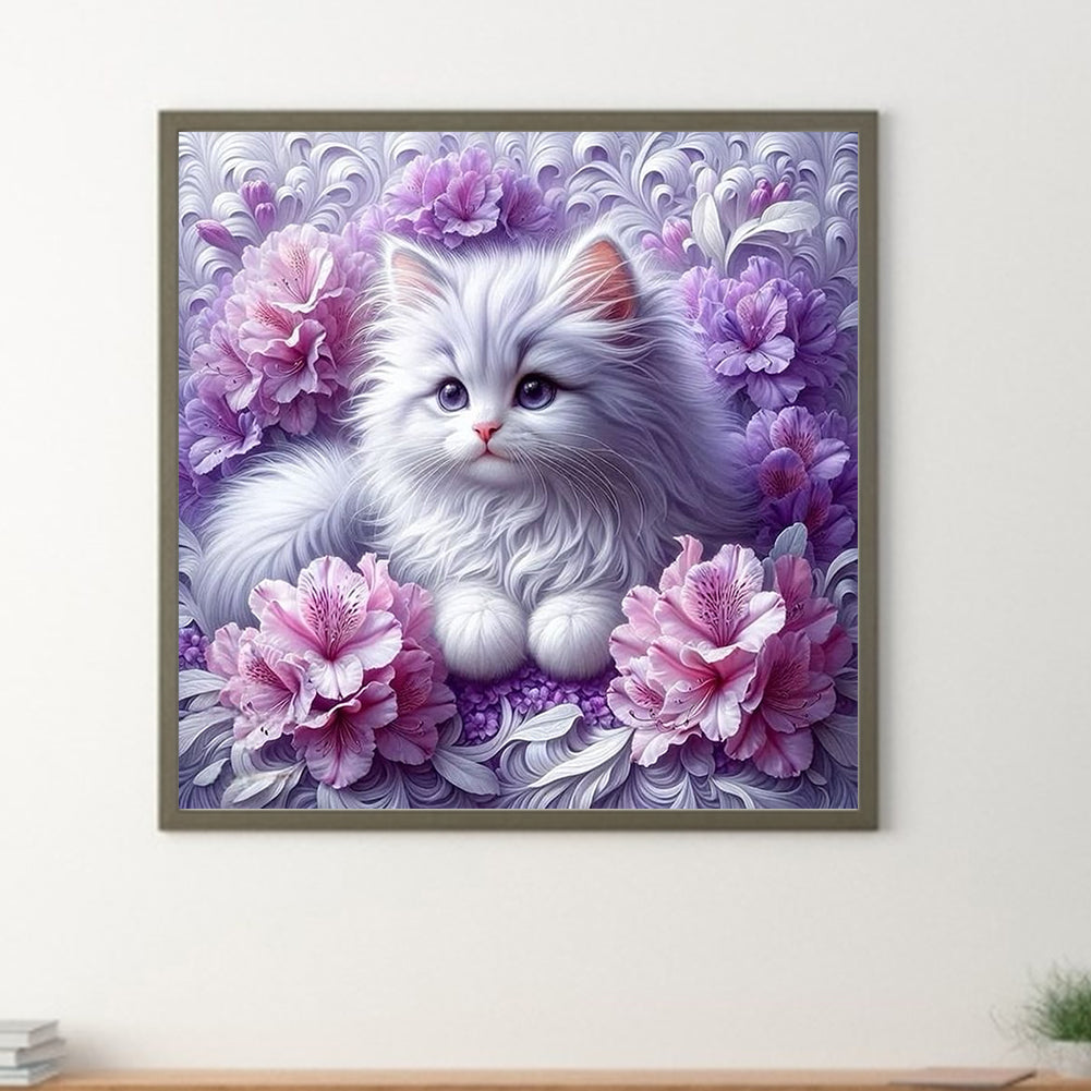 Cat And Flower - Full Round Drill Diamond Painting 30*30CM