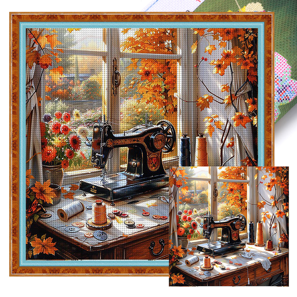 Sewing Machine - 11CT Stamped Cross Stitch 50*50CM