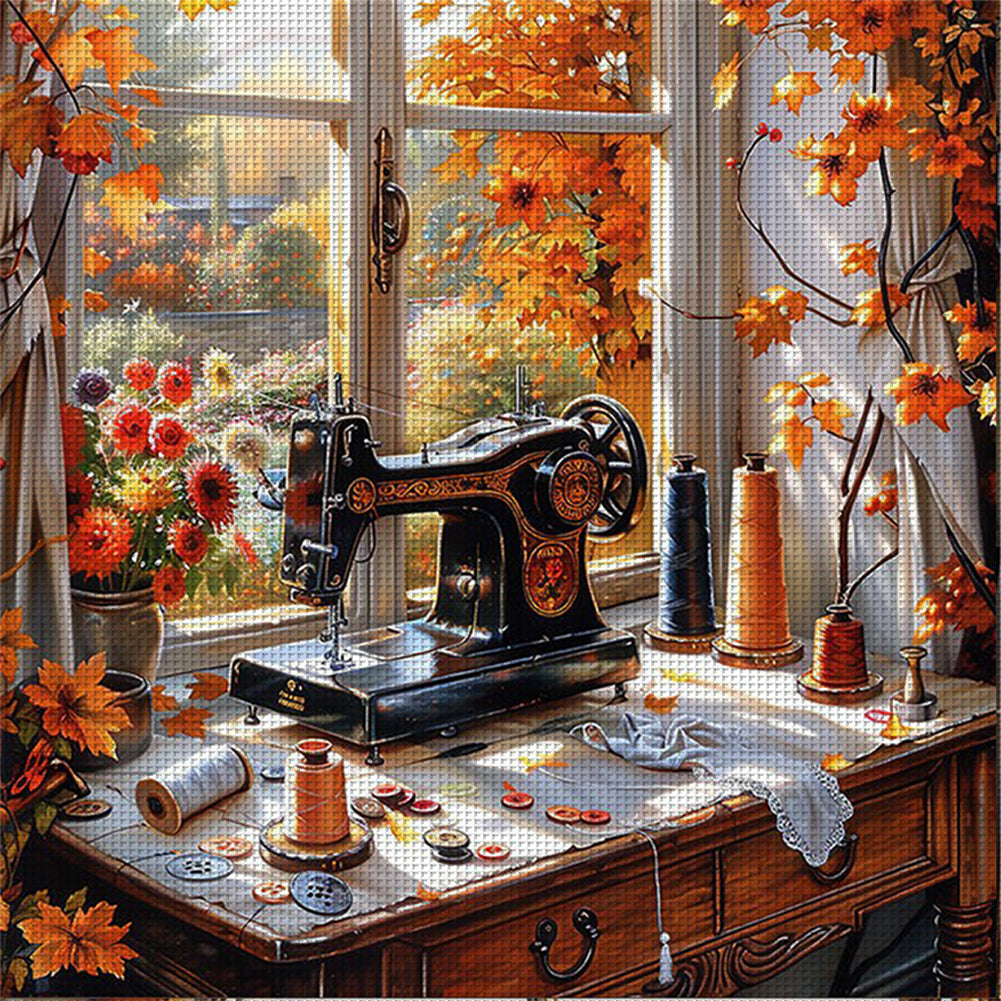 Sewing Machine - 11CT Stamped Cross Stitch 50*50CM