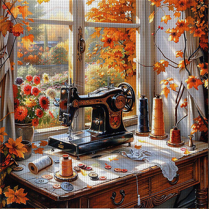 Sewing Machine - 11CT Stamped Cross Stitch 50*50CM