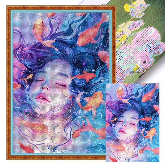 Goldfish Girl - 11CT Stamped Cross Stitch 40*60CM