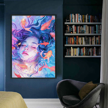 Goldfish Girl - 11CT Stamped Cross Stitch 40*60CM