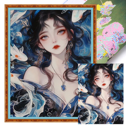 Carp Girl - 11CT Stamped Cross Stitch 45*60CM
