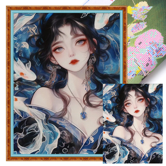 Carp Girl - 11CT Stamped Cross Stitch 45*60CM