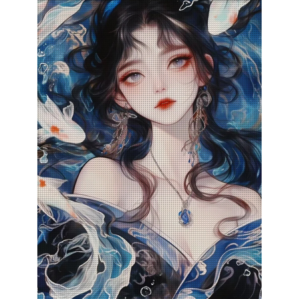 Carp Girl - 11CT Stamped Cross Stitch 45*60CM