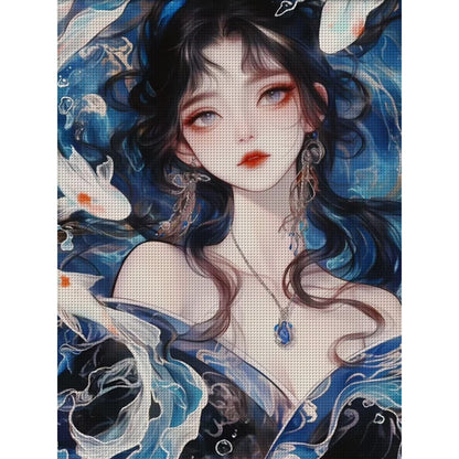 Carp Girl - 11CT Stamped Cross Stitch 45*60CM
