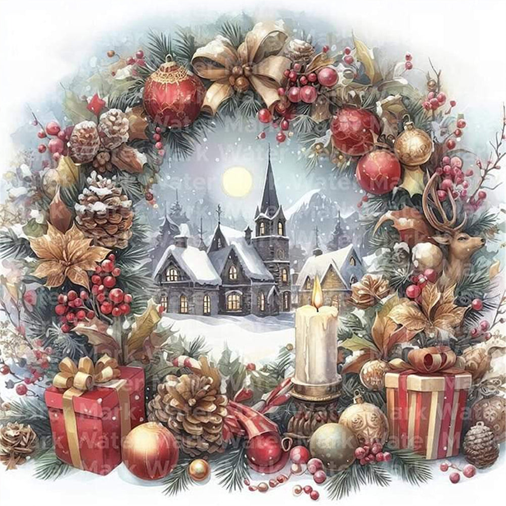 Christmas Scenery - 14CT Stamped Cross Stitch 40*40CM