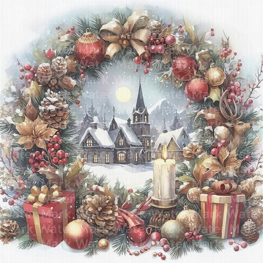 Christmas Scenery - 14CT Stamped Cross Stitch 40*40CM