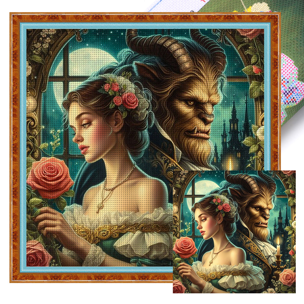 Beauty And The Beast - 18CT Stamped Cross Stitch 50*50CM