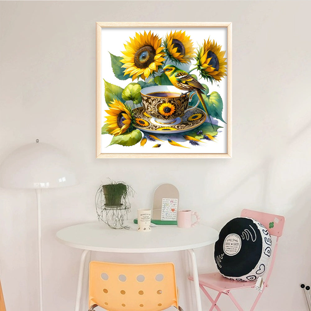 Sunflower Bird Teacup - 14CT Counted Cross Stitch 40*40CM