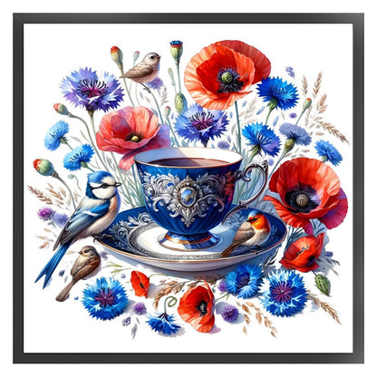Poppy Bird Teacup - 14CT Counted Cross Stitch 40*40CM