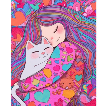 Loving Cat Girl - Partial AB Full Round Drill Diamond Painting 40*50CM