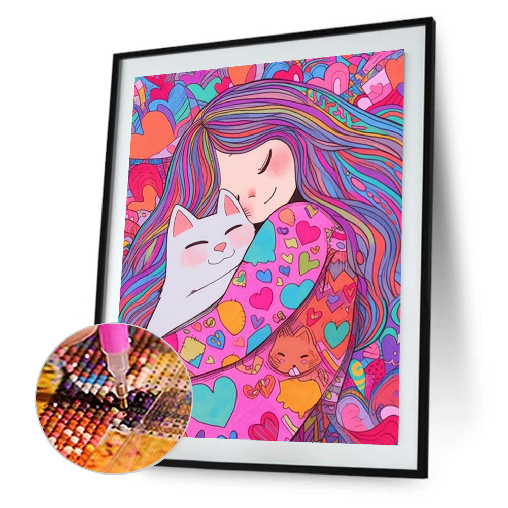 Cute Cat Girl - Full Round Drill Diamond Painting 40*50CM(Partial AB)