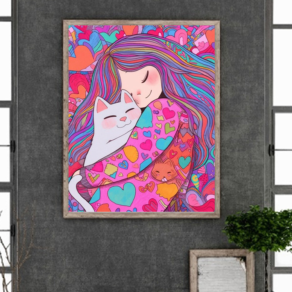 Loving Cat Girl - Partial AB Full Round Drill Diamond Painting 40*50CM