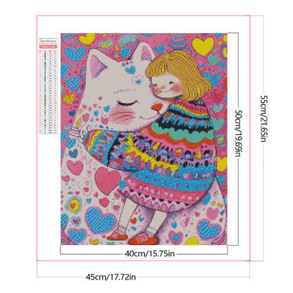 Loving Cat Girl - Partial AB Full Round Drill Diamond Painting 40*50CM