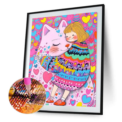 Cute Cat Girl - Full Round Drill Diamond Painting 40*50CM(Partial AB)