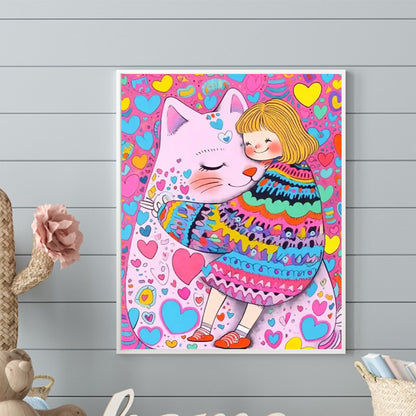 Loving Cat Girl - Partial AB Full Round Drill Diamond Painting 40*50CM