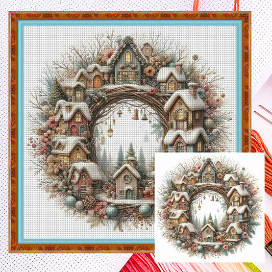 Winter Cottage Wreath - 14CT Counted Cross Stitch 40*40CM