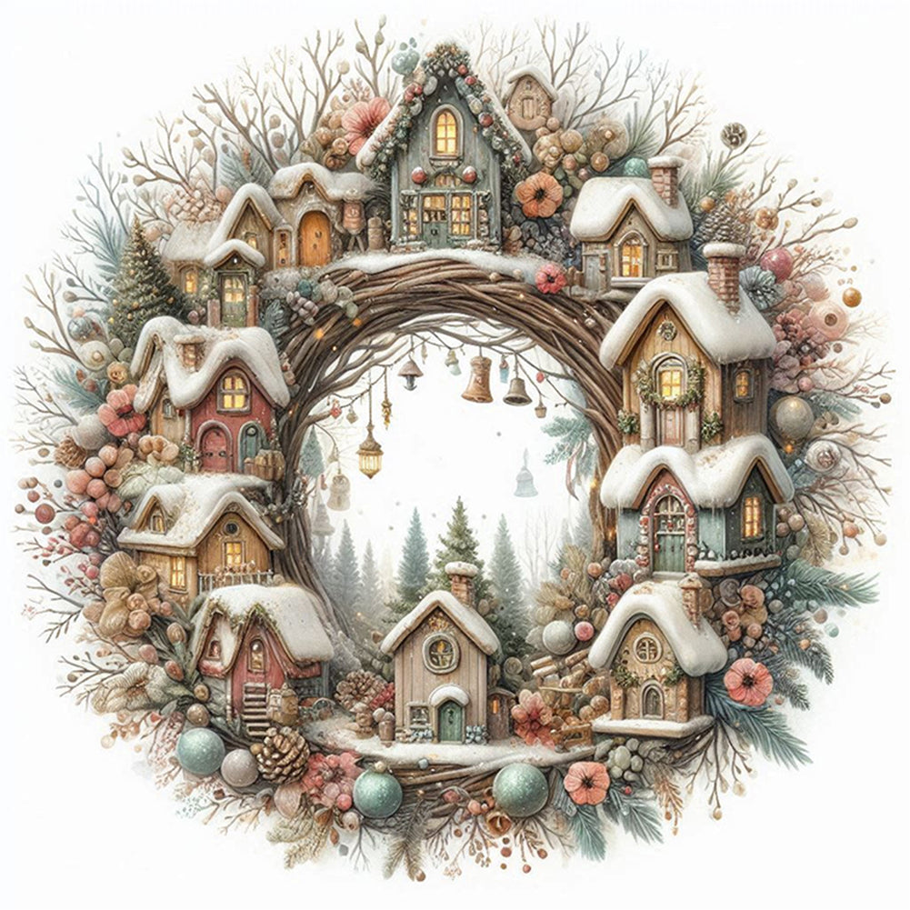 Winter Cottage Wreath - 14CT Counted Cross Stitch 40*40CM
