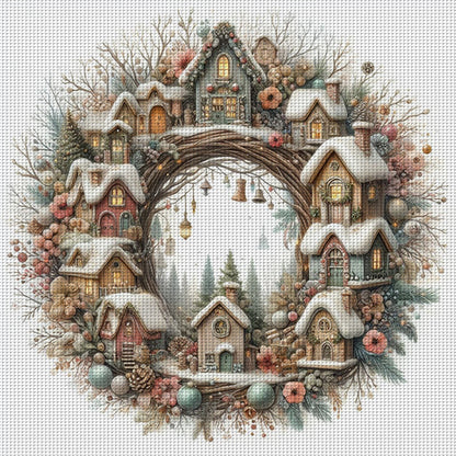 Winter Cottage Wreath - 14CT Counted Cross Stitch 40*40CM