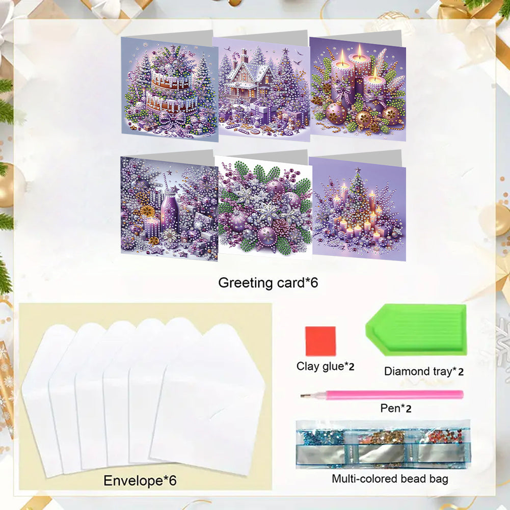 6PCS DIY Diamond Art Greeting Cards Holiday Theme Congratulations Cards & Gifts