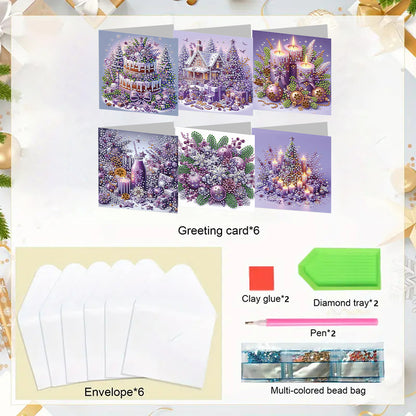6PCS DIY Diamond Art Greeting Cards Holiday Theme Congratulations Cards & Gifts