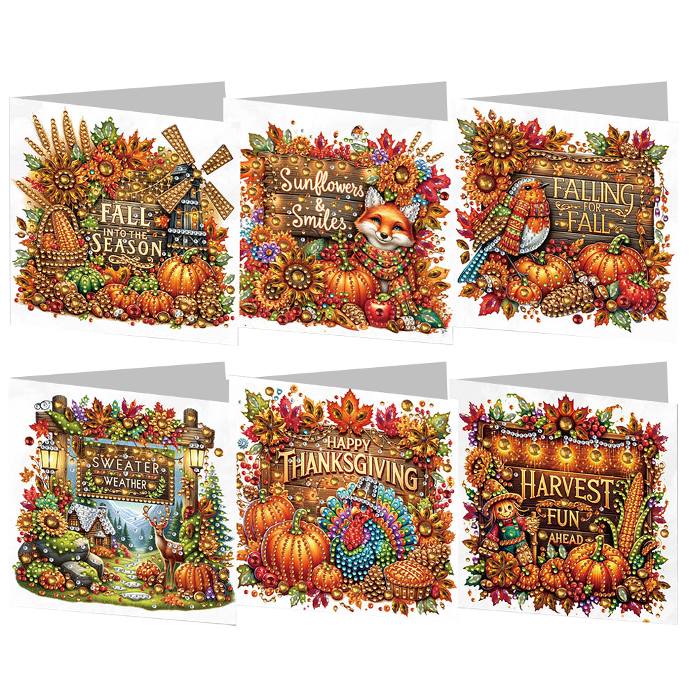 6PCS DIY Diamond Art Greeting Cards Autumn Theme Congratulations Cards & Gifts