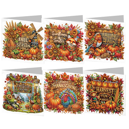 6PCS DIY Diamond Art Greeting Cards Autumn Theme Congratulations Cards & Gifts