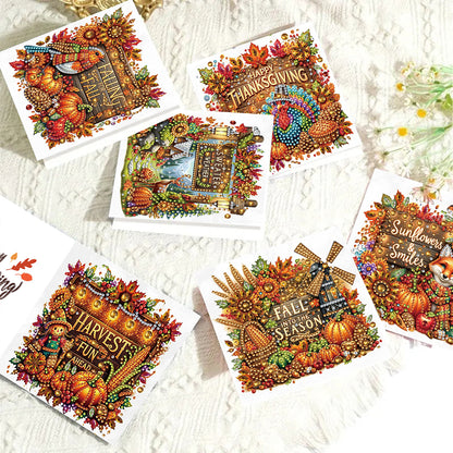6PCS DIY Diamond Art Greeting Cards Autumn Theme Congratulations Cards & Gifts