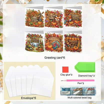 6PCS DIY Diamond Art Greeting Cards Autumn Theme Congratulations Cards & Gifts