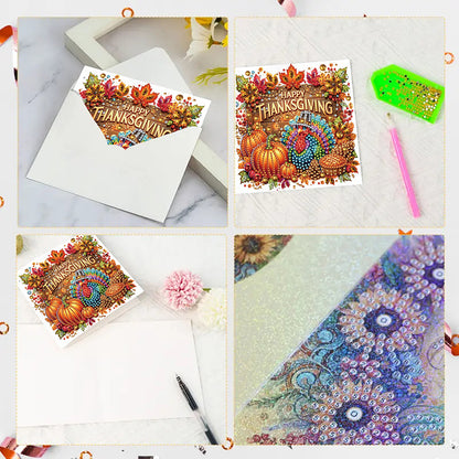 6PCS DIY Diamond Art Greeting Cards Autumn Theme Congratulations Cards & Gifts