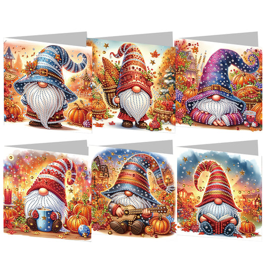 6PCS DIY Diamond Art Greeting Cards Pumpkin Gnome Congratulations Cards & Gifts