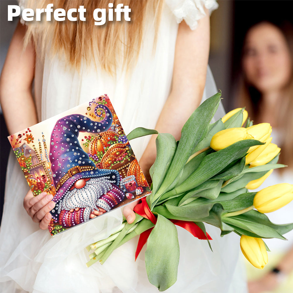 6PCS DIY Diamond Art Greeting Cards Pumpkin Gnome Congratulations Cards & Gifts