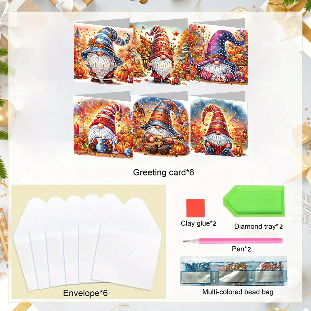6PCS DIY Diamond Art Greeting Cards Pumpkin Gnome Congratulations Cards & Gifts