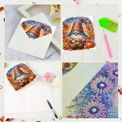 6PCS DIY Diamond Art Greeting Cards Pumpkin Gnome Congratulations Cards & Gifts