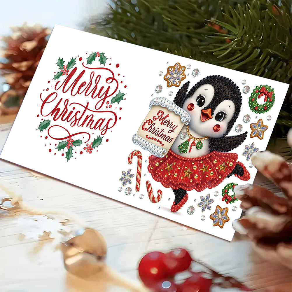6PCS DIY Diamond Art Greeting Cards Christmas Penguin Congratulations Cards Gift