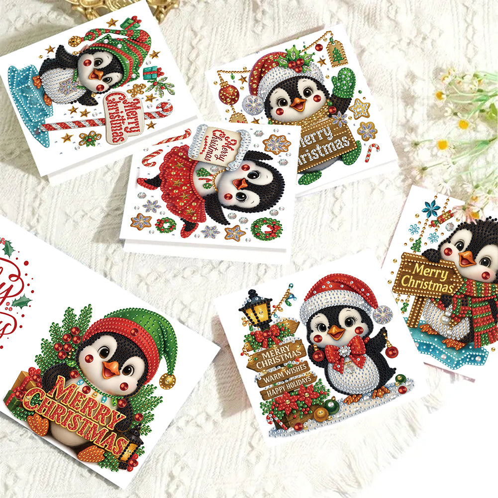 6PCS DIY Diamond Art Greeting Cards Christmas Penguin Congratulations Cards Gift